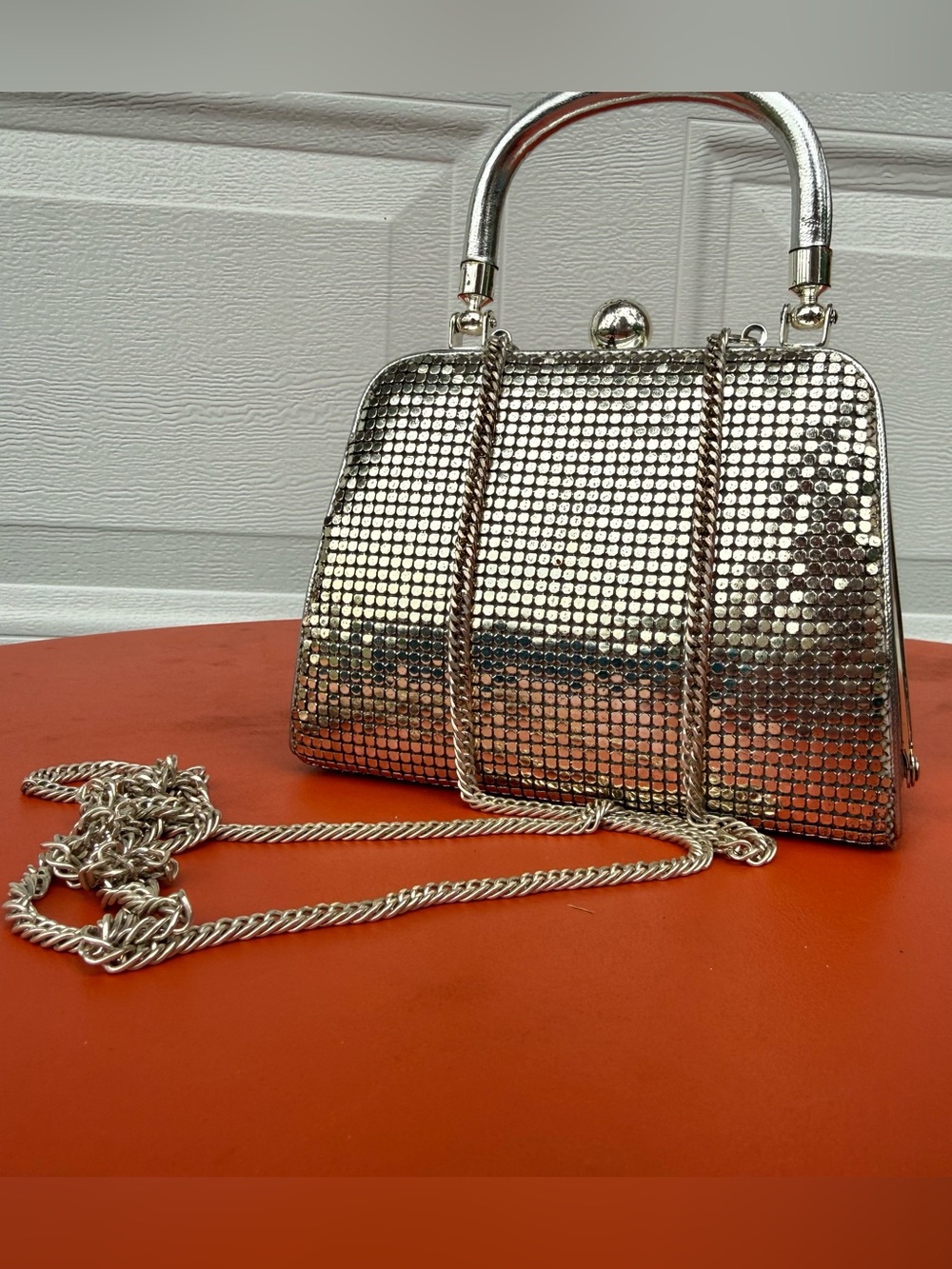 Whiting & Davis Vintage Silver metal Mesh Chain Evening Bag